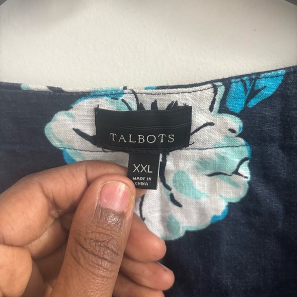 Talbots Dress Women Linen XXL  Beaded Bloomcore Navy Hibiscus Tropical Floral - Picture 5 of 6
